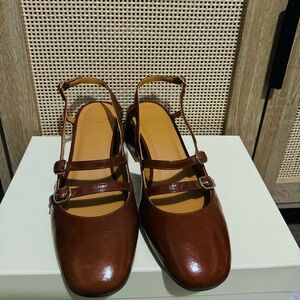 Sezane PAULA BABIES in PATENT CAMEL Sling back Heels